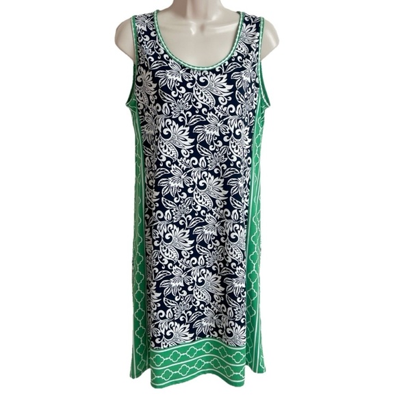 Max Studio Floral Print Matte Trapeze Jersey Mini Dress Pullover Blue Green S - Picture 4 of 11